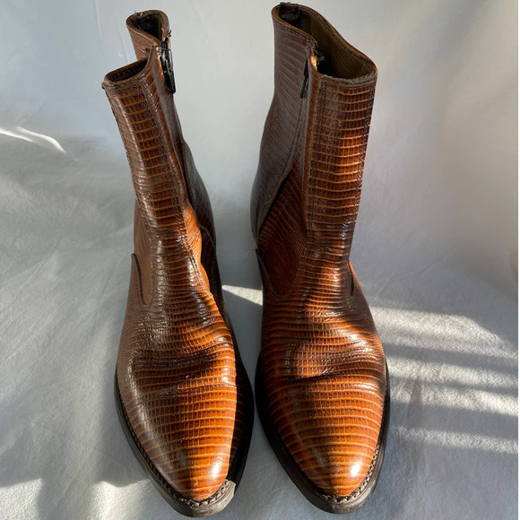 SOLD Vintage 1970s Men's Leather Cowboy Western Midi Boot Sz 9.5 - Picture 7 of 14